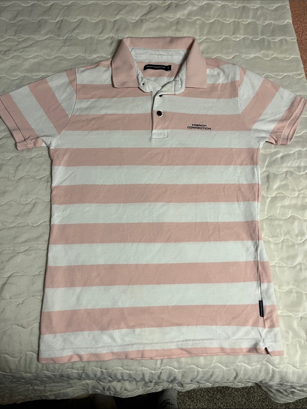 French Connection Men’s Light Pink & White Striped Polo